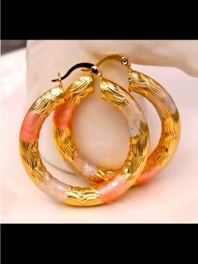 Gold, Rose and Silver Multi-Tone Textured Hoop Earrings
